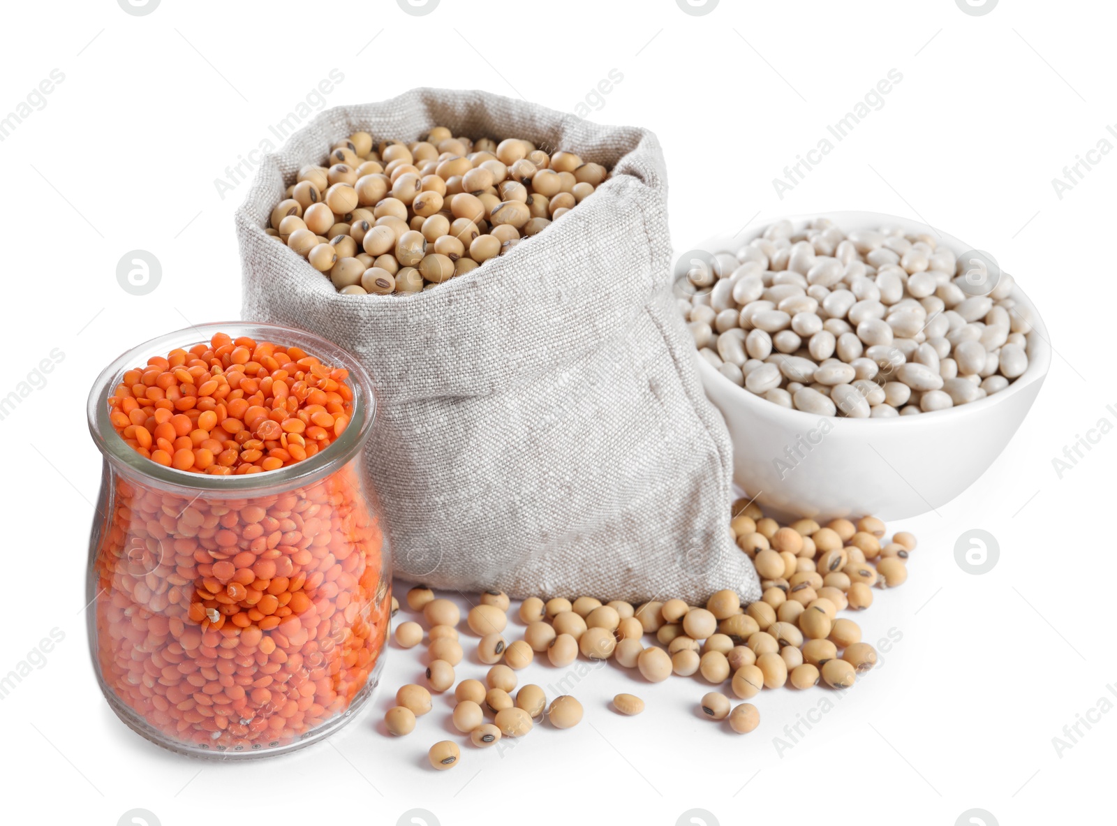 Photo of Different types of legumes isolated on white