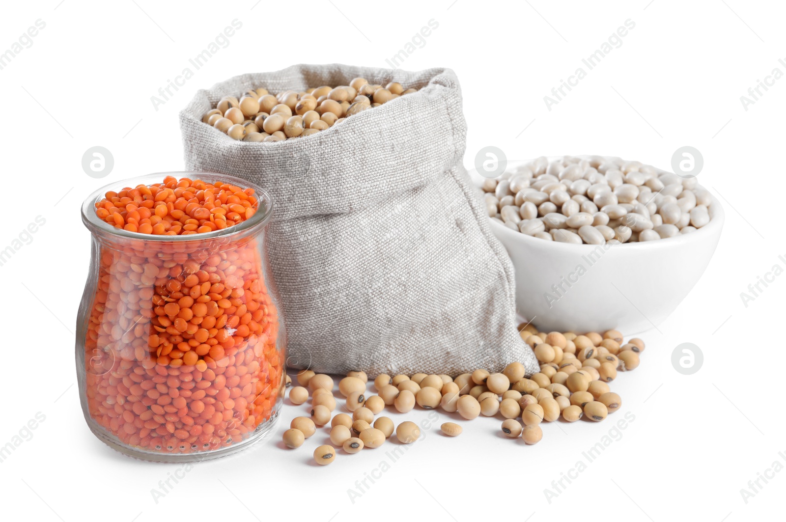 Photo of Different types of legumes isolated on white