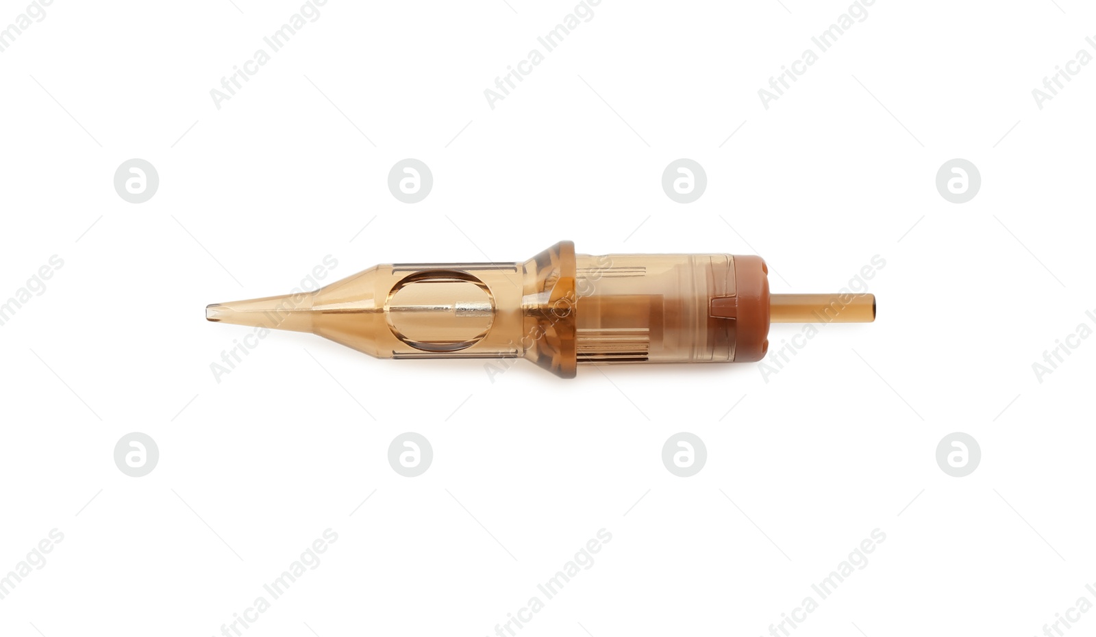 Photo of Disposable cartridge system for permanent makeup isolated on white, top view