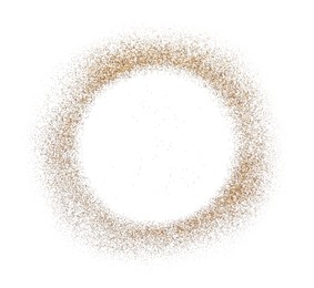 Photo of Circle of shiny golden glitter isolated on white, top view