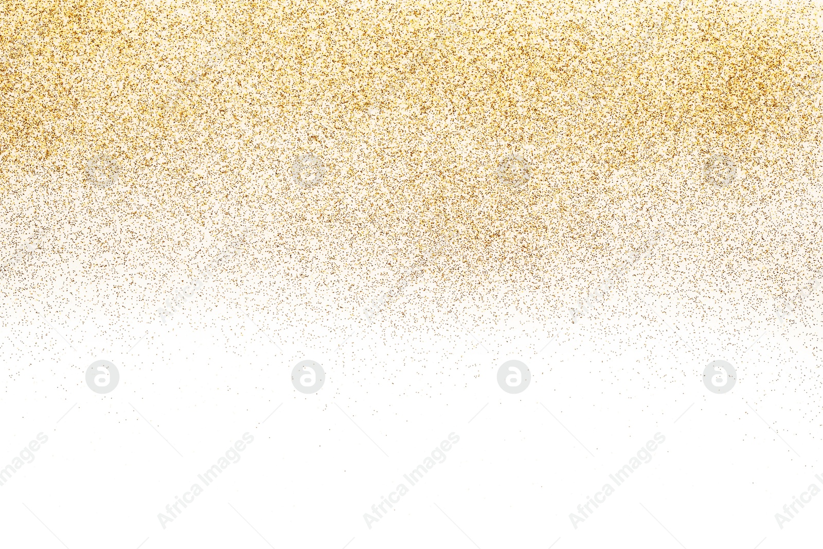 Photo of Shiny golden glitter isolated on white, top view