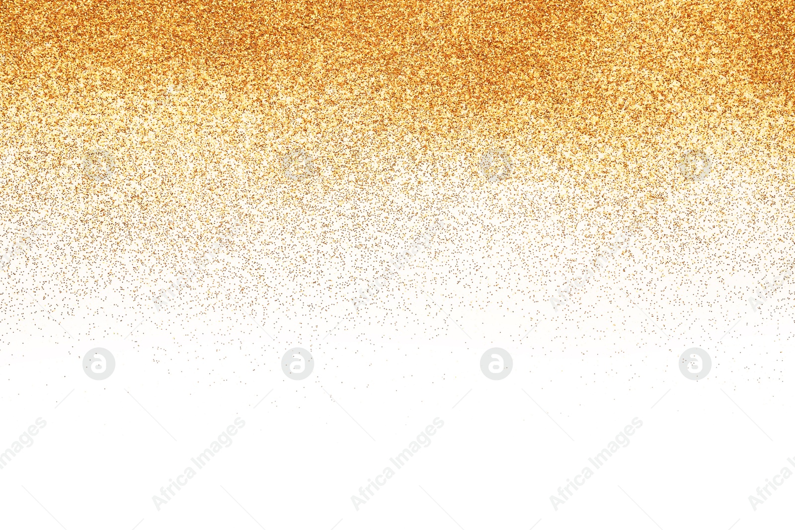 Photo of Shiny golden glitter isolated on white, top view