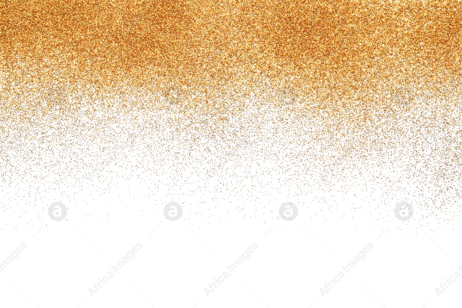 Photo of Shiny golden glitter isolated on white, top view