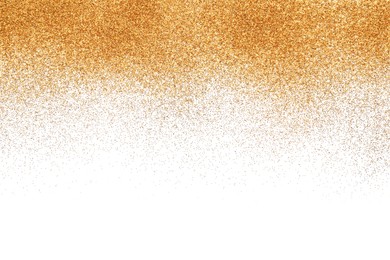 Photo of Shiny golden glitter isolated on white, top view