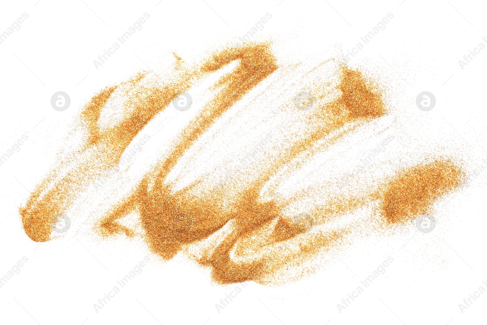 Photo of Shiny golden glitter isolated on white, top view