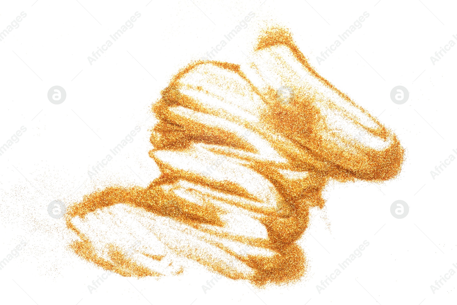 Photo of Shiny golden glitter isolated on white, top view