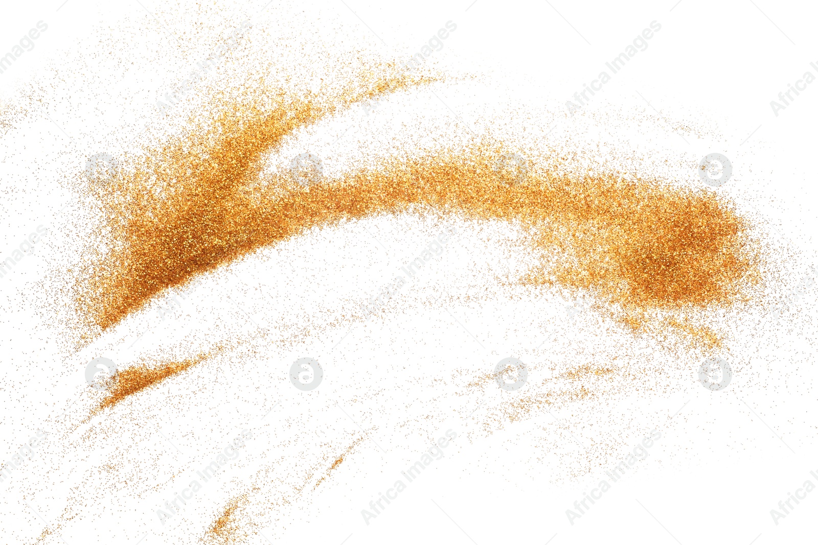 Photo of Shiny golden glitter isolated on white, top view