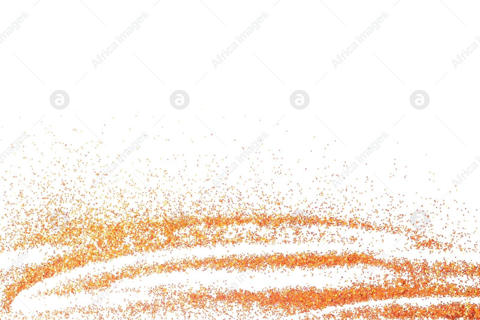 Photo of Shiny golden glitter isolated on white, top view