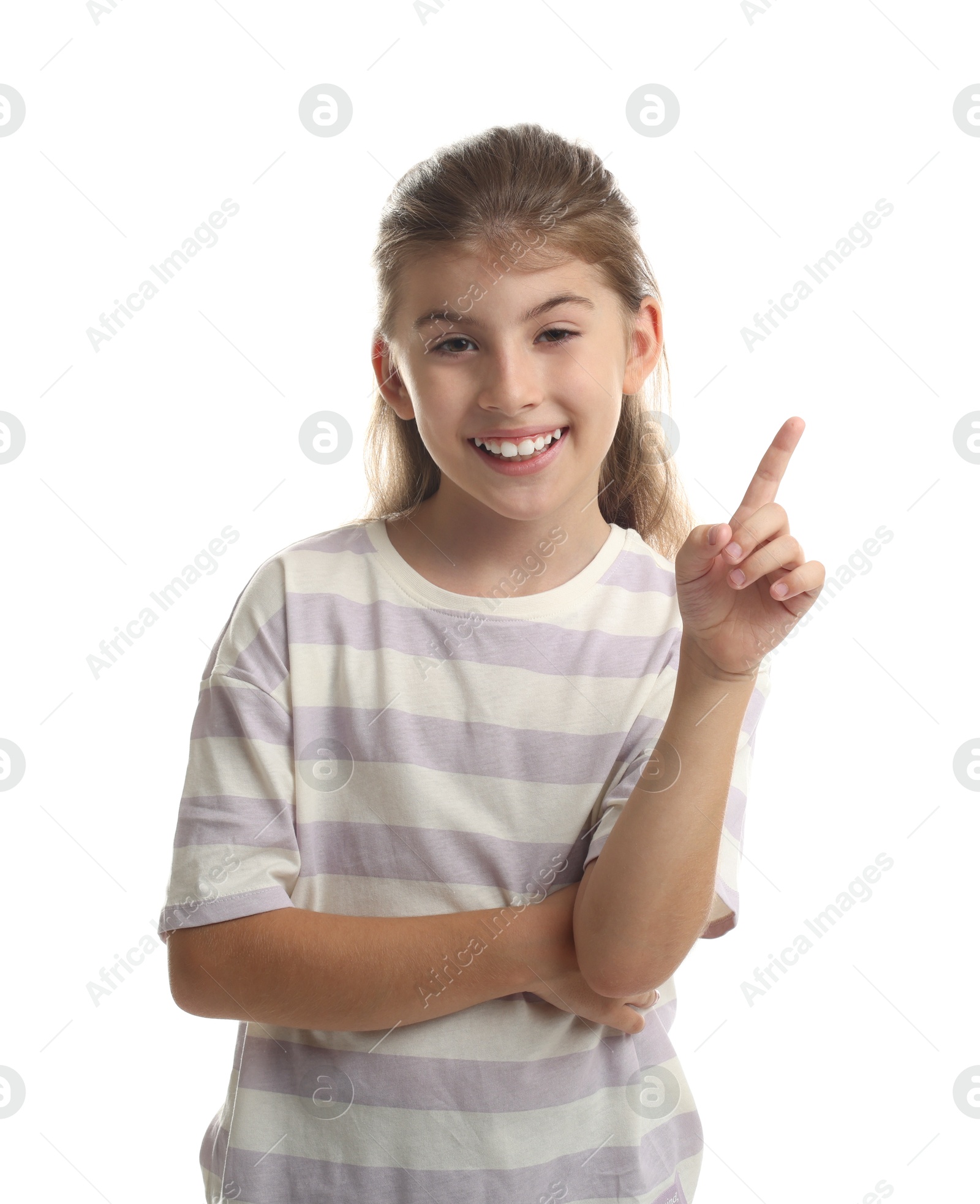 Photo of Portrait of cute girl on white background