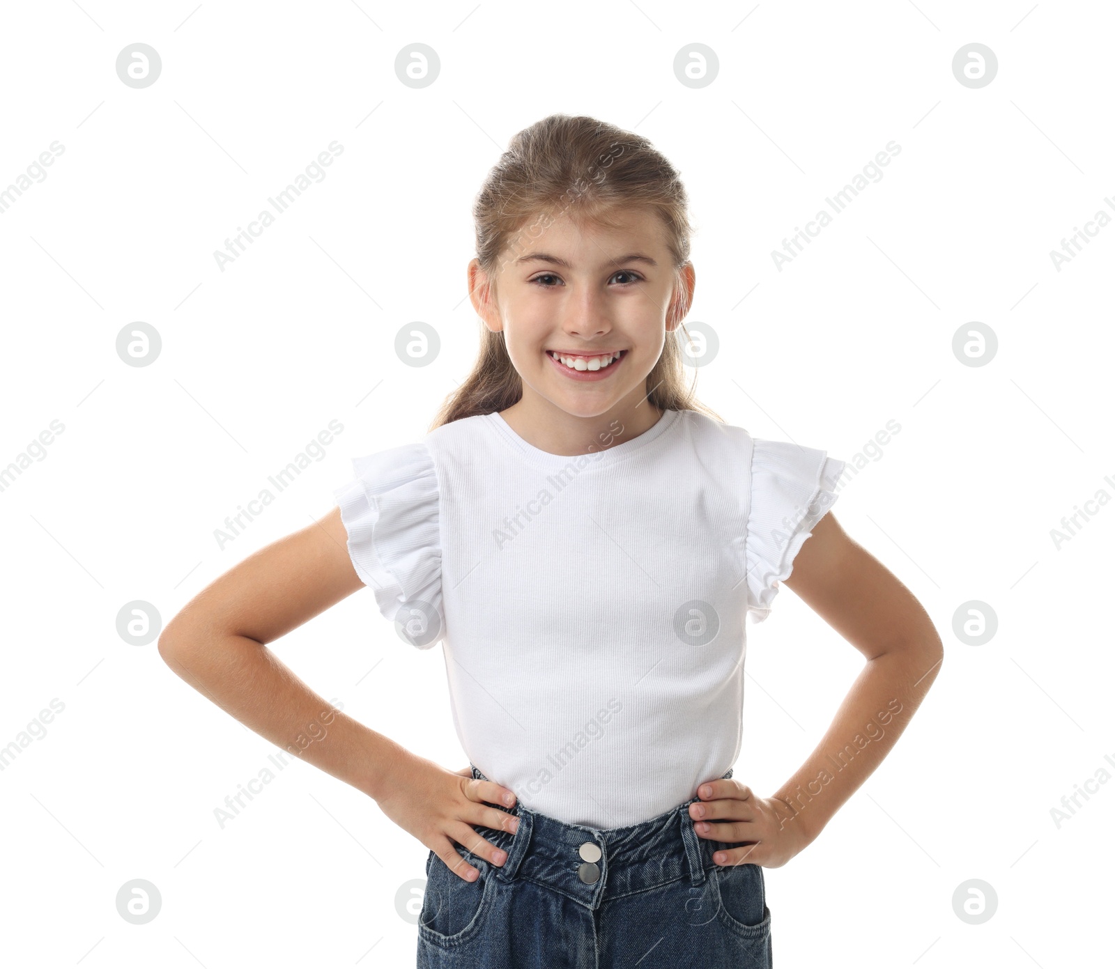 Photo of Portrait of cute girl on white background