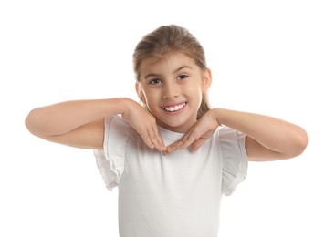 Portrait of cute girl on white background