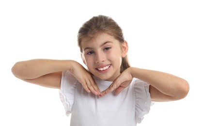 Photo of Portrait of cute girl on white background