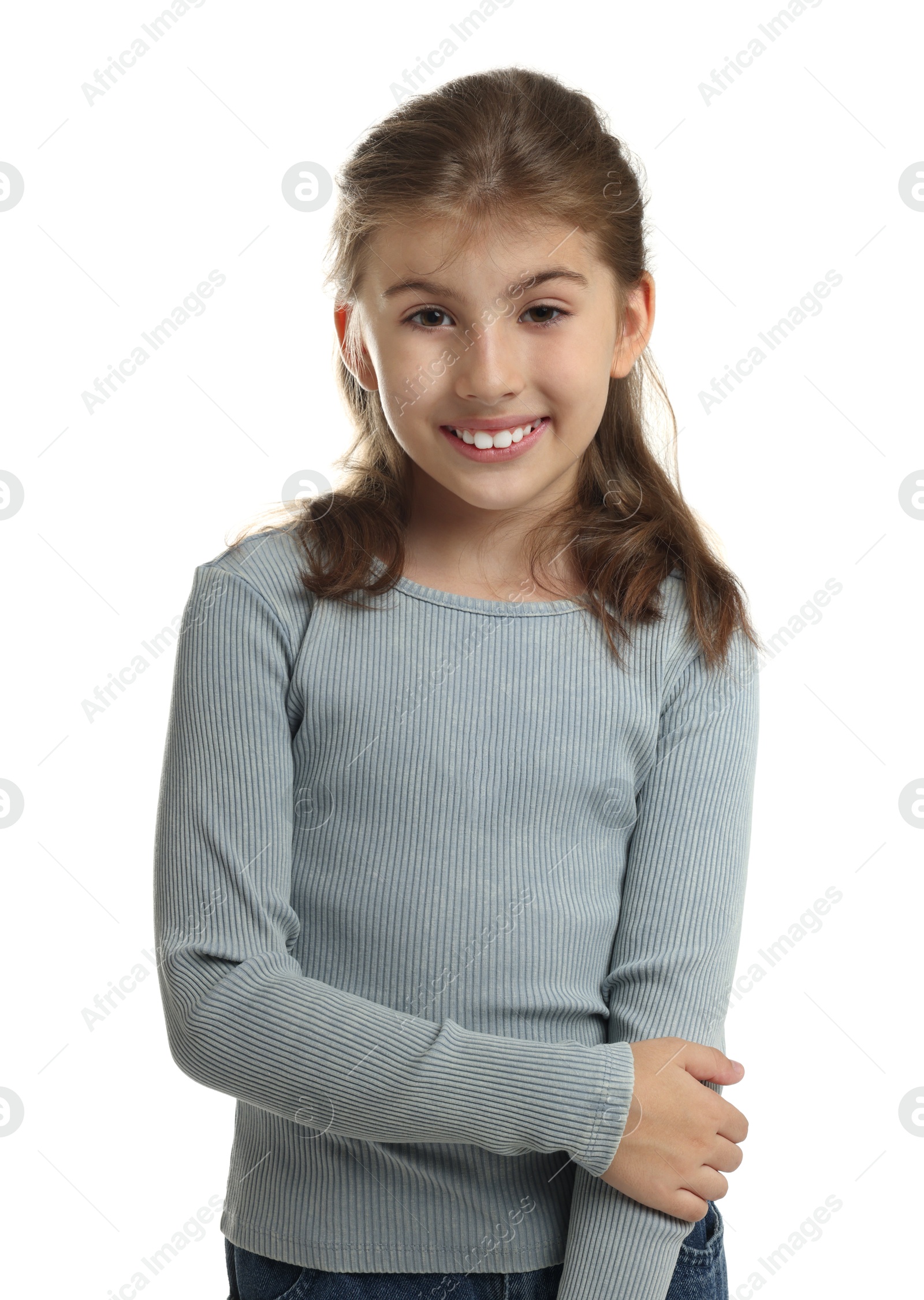 Photo of Portrait of cute girl on white background