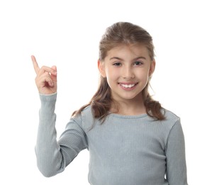 Portrait of cute girl on white background