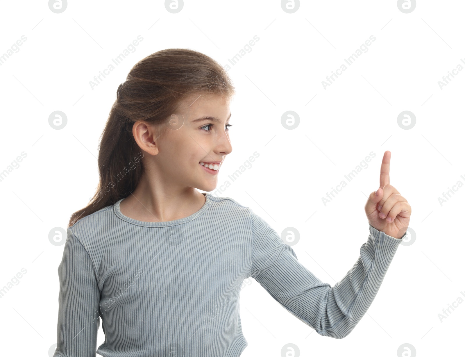 Photo of Portrait of cute girl on white background