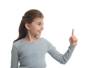 Photo of Portrait of cute girl on white background