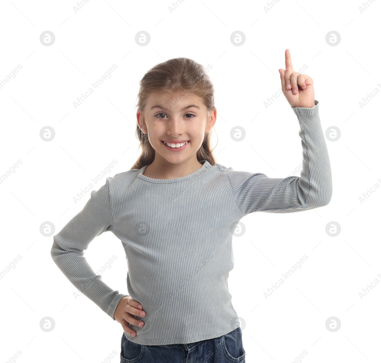 Photo of Portrait of cute girl on white background