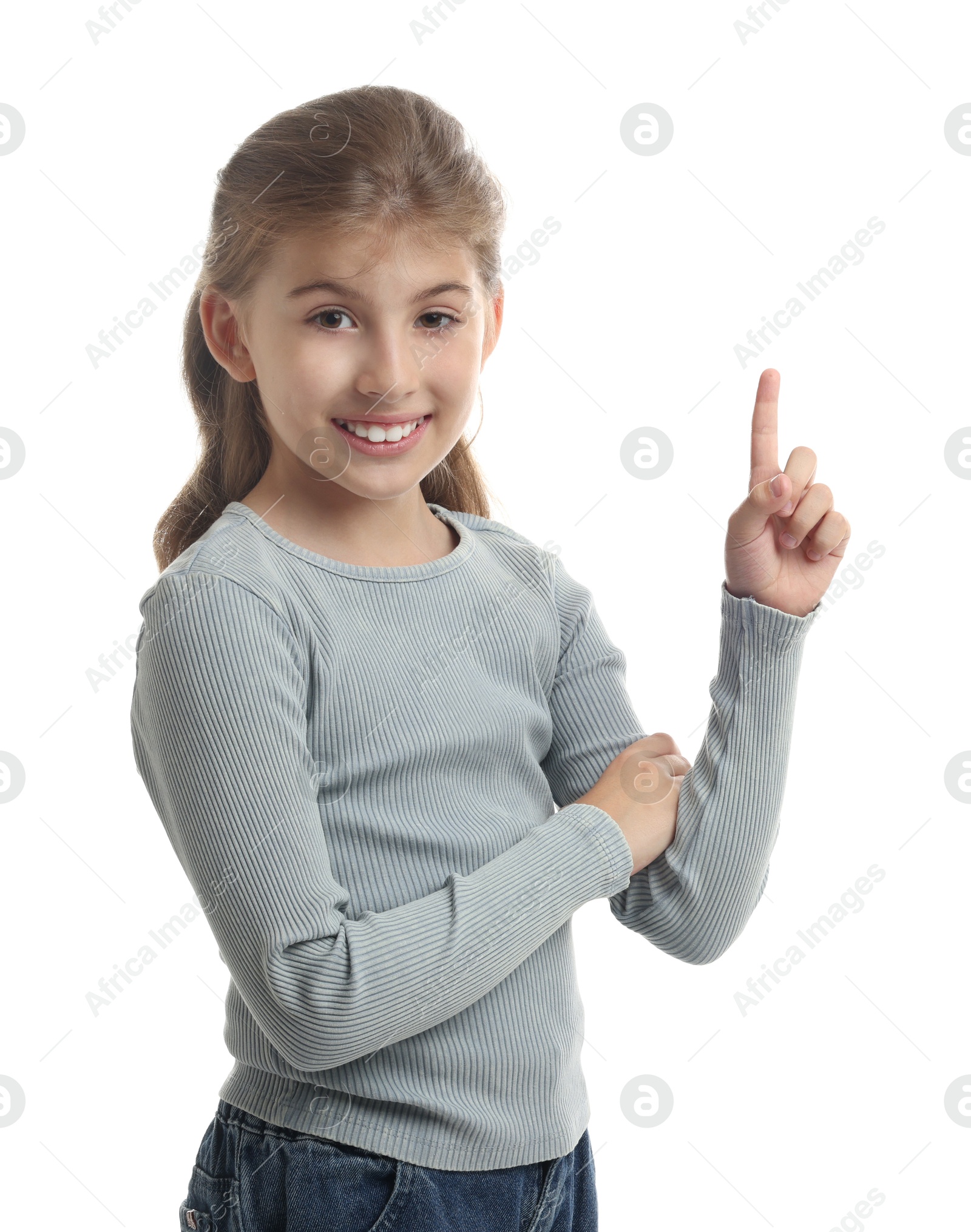 Photo of Portrait of cute girl on white background