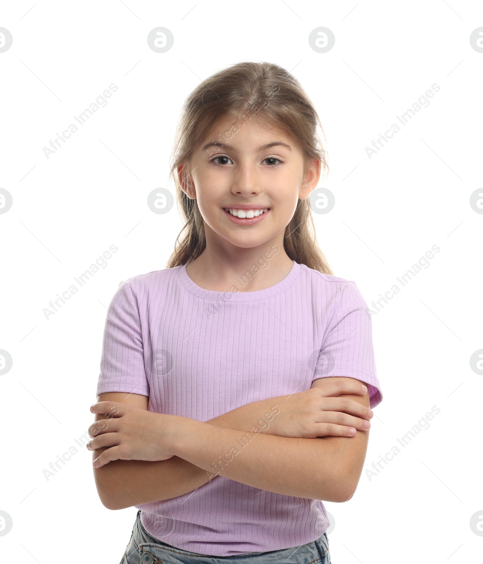 Photo of Portrait of cute girl on white background