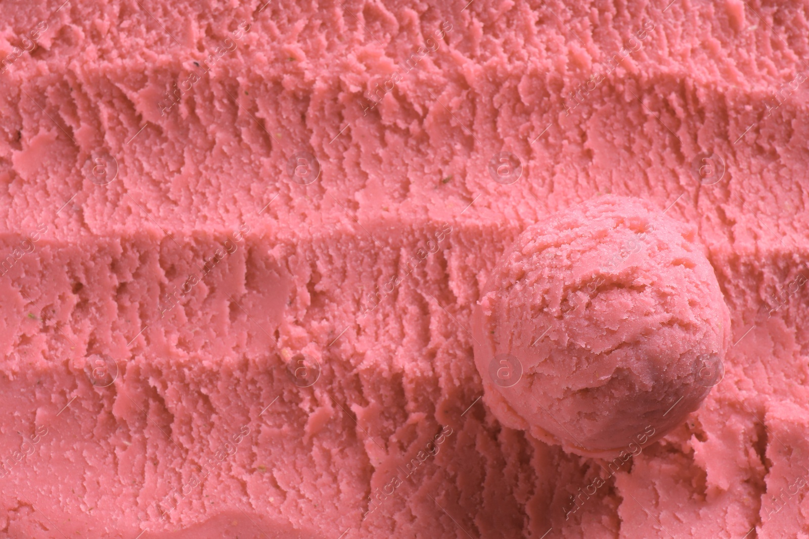 Photo of Delicious watermelon sorbet as background, top view