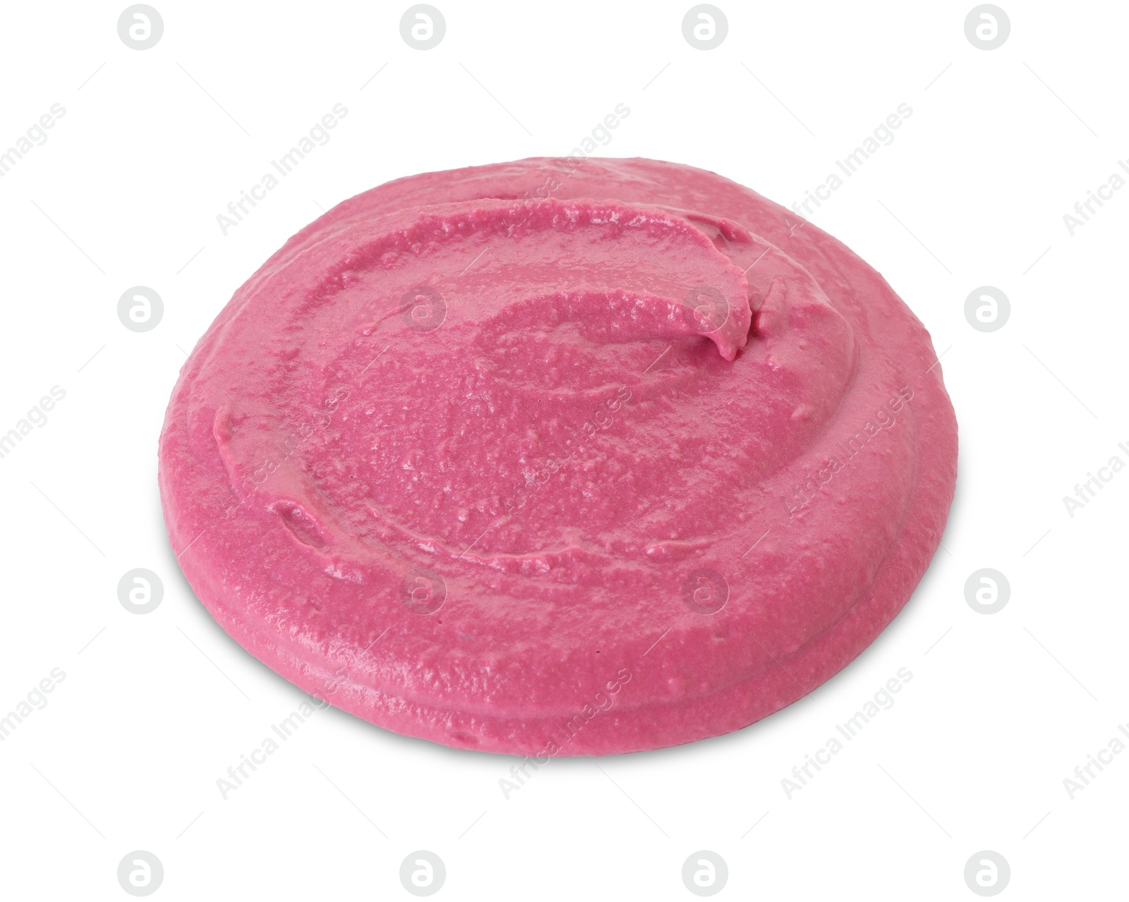 Photo of Sample of tasty beetroot hummus isolated on white