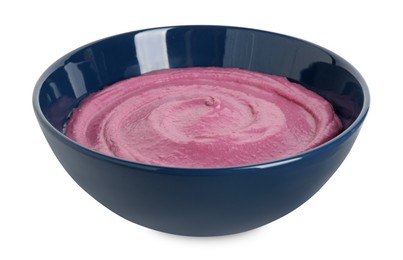 Photo of Tasty beetroot hummus in bowl isolated on white