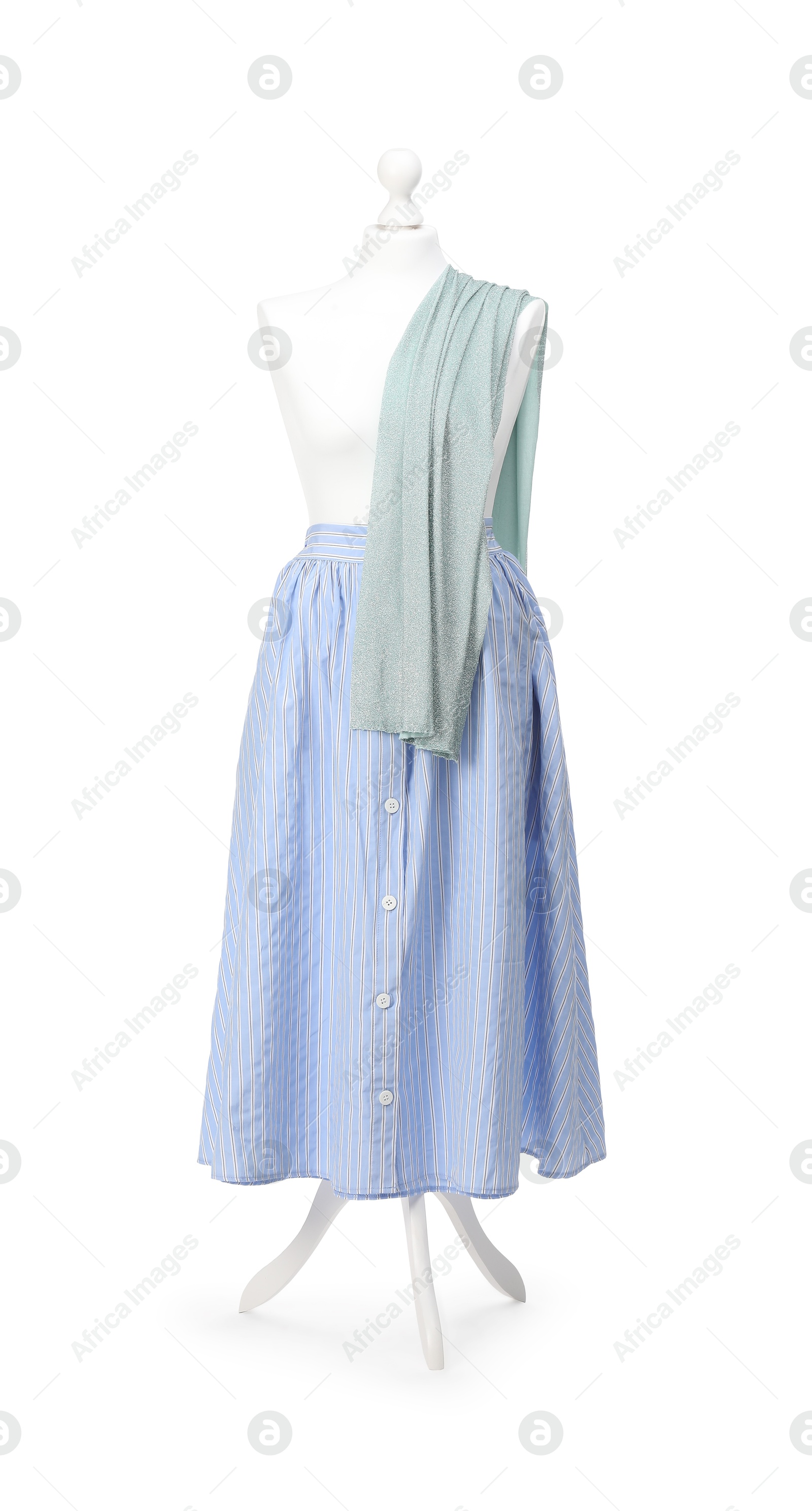 Photo of Mannequin with skirt isolated on white. Creating new outfit