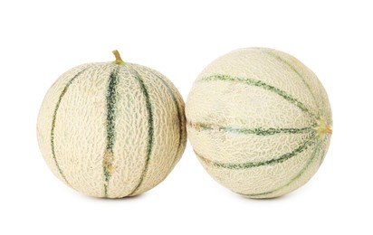 Photo of Two whole Cantaloupe melons isolated on white