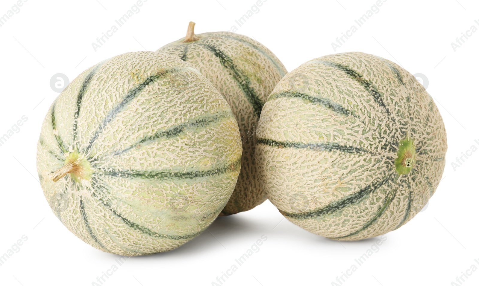 Photo of Three whole Cantaloupe melons isolated on white