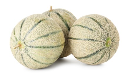 Photo of Three whole Cantaloupe melons isolated on white