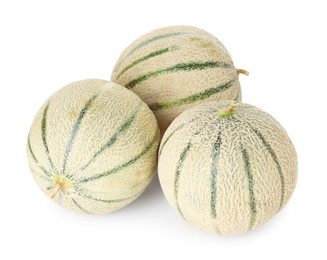 Photo of Three whole Cantaloupe melons isolated on white