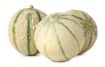 Photo of Three whole Cantaloupe melons isolated on white