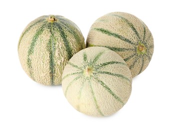 Three whole Cantaloupe melons isolated on white