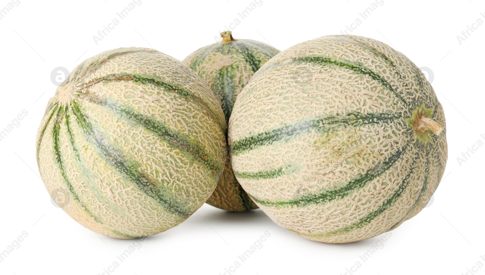 Photo of Three whole Cantaloupe melons isolated on white