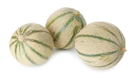 Photo of Three whole Cantaloupe melons isolated on white