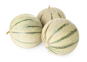 Photo of Three whole Cantaloupe melons isolated on white