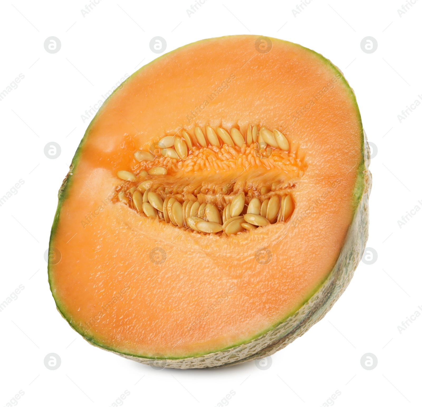 Photo of Half of fresh Cantaloupe melon isolated on white