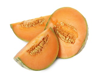 Photo of Slices of Cantaloupe melon isolated on white