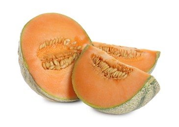 Slices of Cantaloupe melon isolated on white