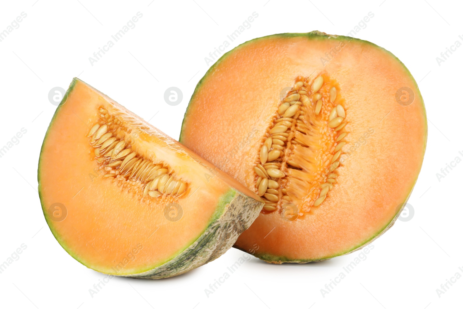 Photo of Slices of Cantaloupe melon isolated on white