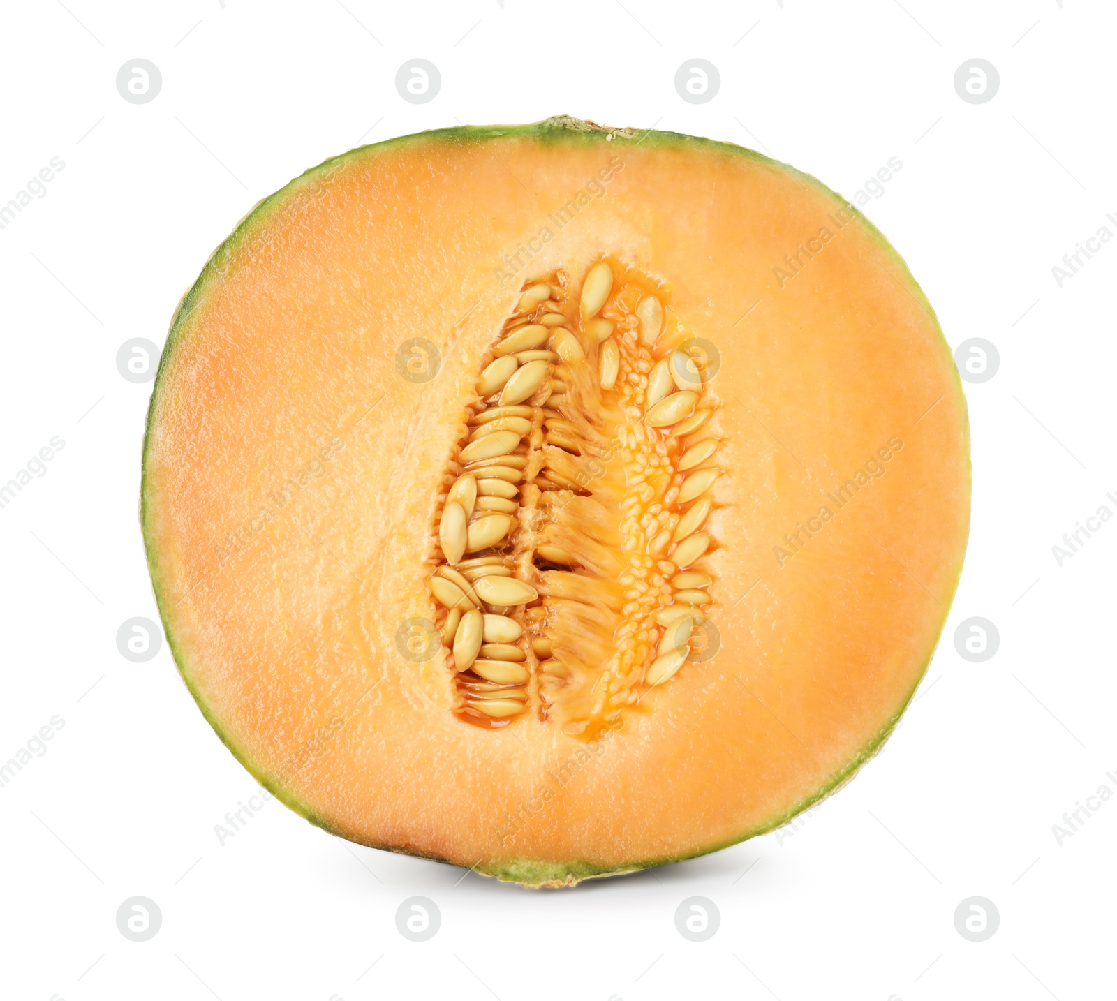 Photo of Half of fresh Cantaloupe melon isolated on white