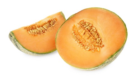 Photo of Slices of Cantaloupe melon isolated on white