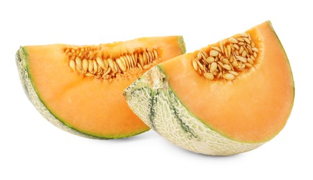 Photo of Slices of Cantaloupe melon isolated on white