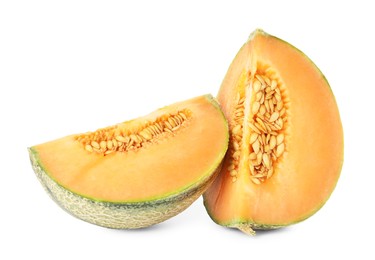 Photo of Slices of Cantaloupe melon isolated on white