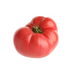 Photo of One fresh ripe pink tomato isolated on white