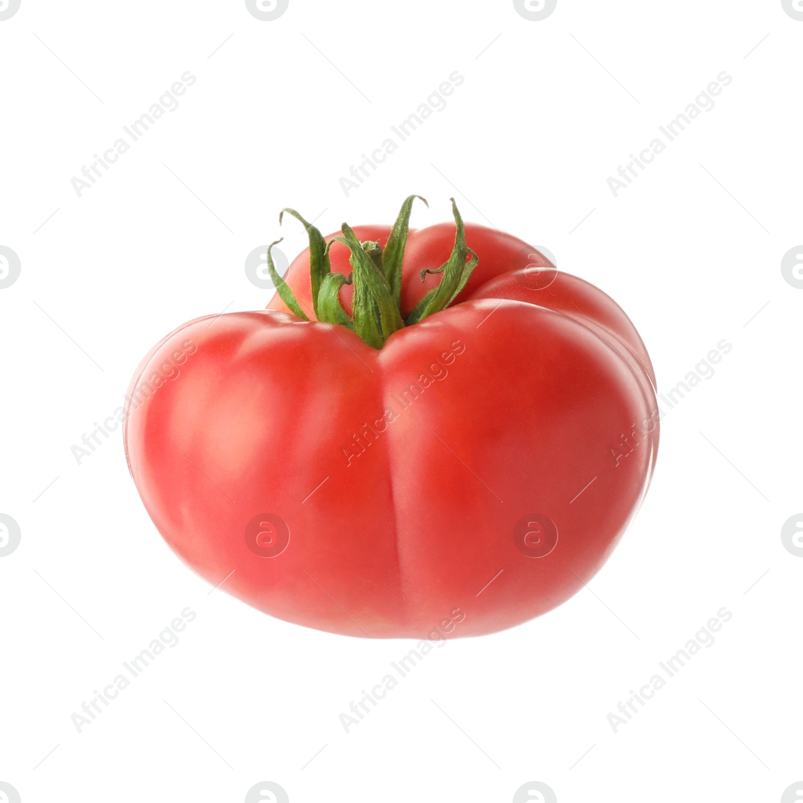 Photo of One fresh ripe pink tomato isolated on white