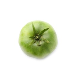 Photo of Unripe tomato isolated on white, top view. Effect of poor cultivation