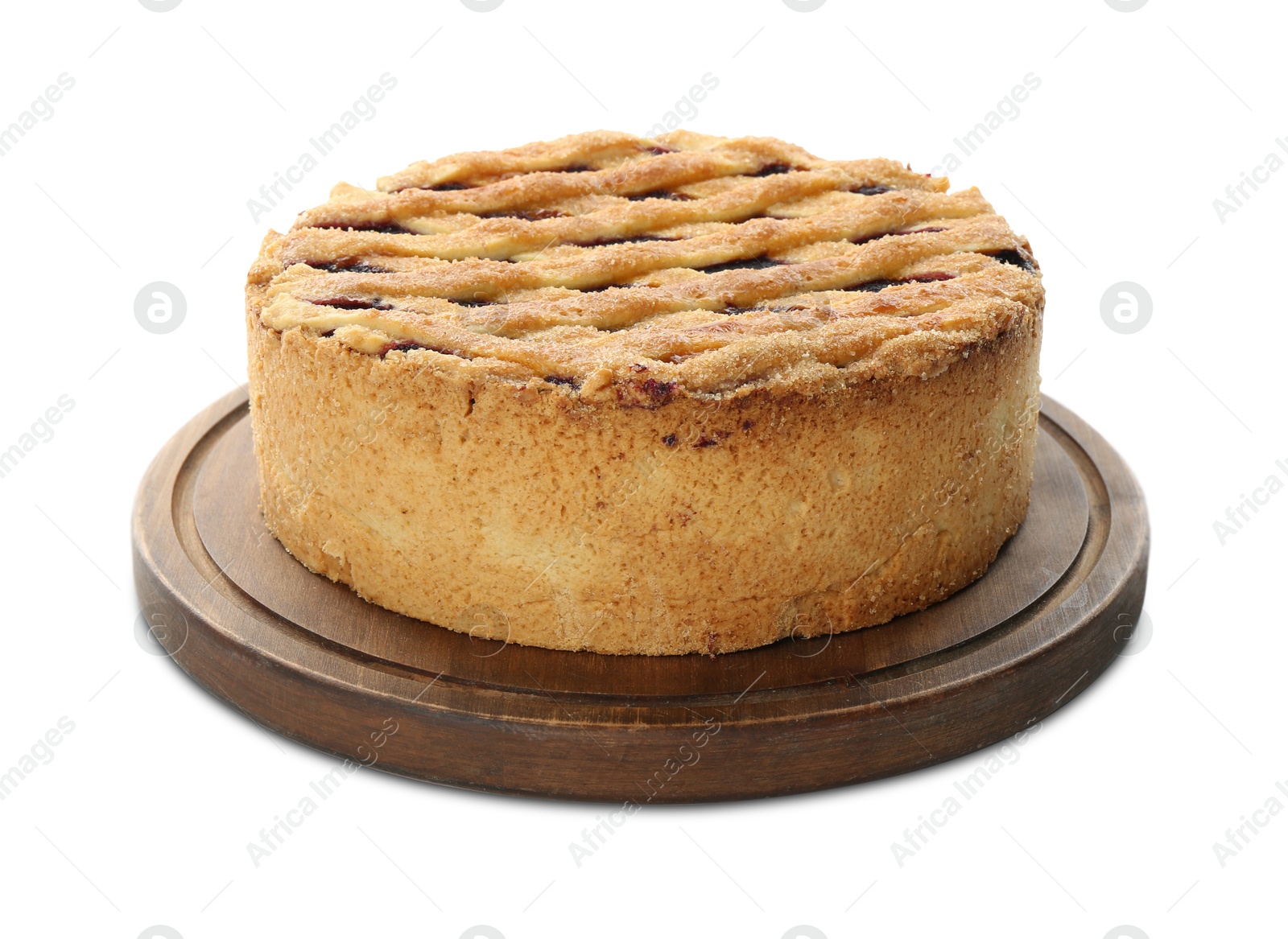 Photo of Delicious homemade blueberry pie isolated on white