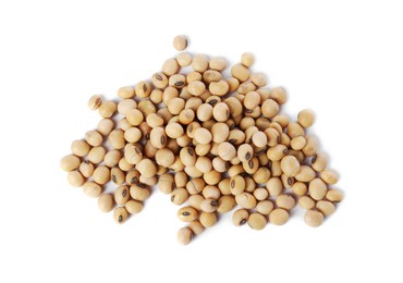 Many natural soy beans isolated on white, top view