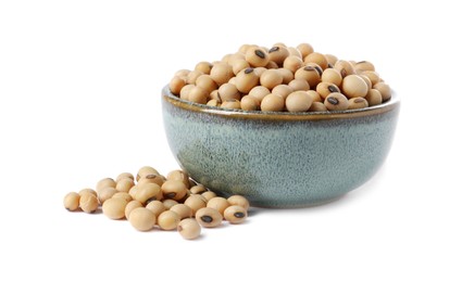 Soy beans in bowl isolated on white